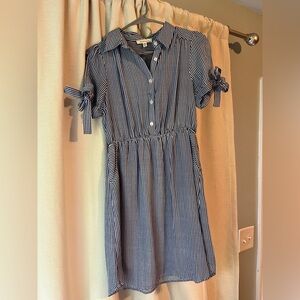 Monteau Navy and White Striped Shirt Dress